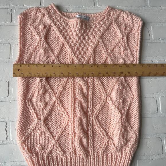 Windcrest Vintage 80s Light Pink Hand Knit Chunky Preppy Sweater Vest -sz M - Picture 3 of 5